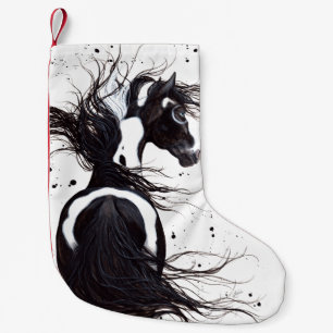 Black White Pinto Paint Horse-kerststop Kleine Kerstsok