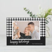 Black & White Plaid Christmas Photo Greeting Feestdagenkaart (Staand voorkant)