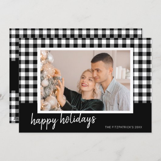 Black & White Plaid Christmas Photo Greeting Feestdagenkaart (Voorkant / Achterkant)