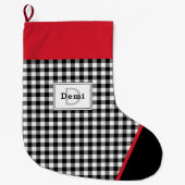 Black & White Plaid Toe Trim Monogram Grote Kerstsok (Voorkant)