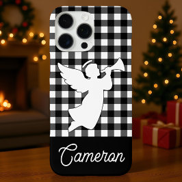 Black & White Plaid with Angel Custom Name iPhone 16 Pro Max Hoesje