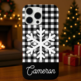 Black & White Plaid with Snowflake Custom Name iPhone 16 Pro Max Hoesje