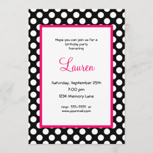 Black & White Poka Dot 40th Birthday Invitation Kaart