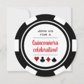 Black White Poker Chip Las Vegas Style Quinceañera Kaart (Voorkant)