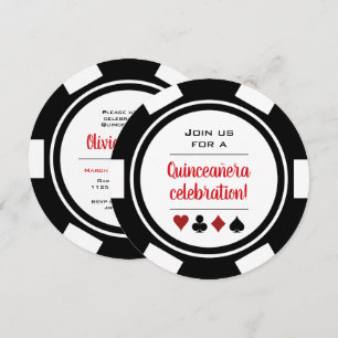 Black White Poker Chip Las Vegas Style Quinceañera Kaart