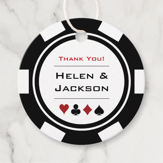 Black White Poker Chips Bedankt Vegas Weddenschap Bedankjes Labels (Voorkant)