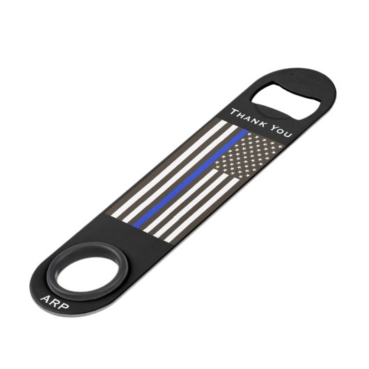 *~* Black White Police Thin Blue Line Flag Speed Flessenopener (Voorkant Gekanteld)