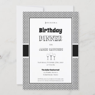 Black White Polka Dot Birthday Dinner Party Kaart