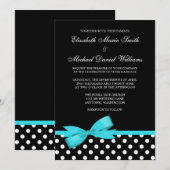 Black White Polka Dot Blauwgroen Faux Bow Weddensc Kaart (Voorkant / Achterkant)