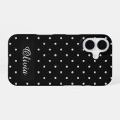 Black & White Polka Dot Custom Name iPhone 16 Hoesje (Achterkant horizontaal)