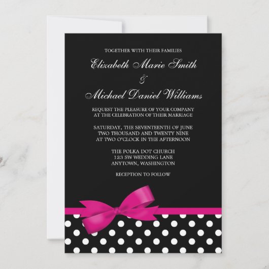 Black White Polka Dot Pink Bow Weddenschap Kaart (Voorkant)