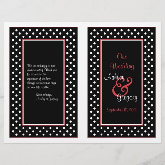 Black White Polka Dot Red Trim Wedding Programme (Voorkant)