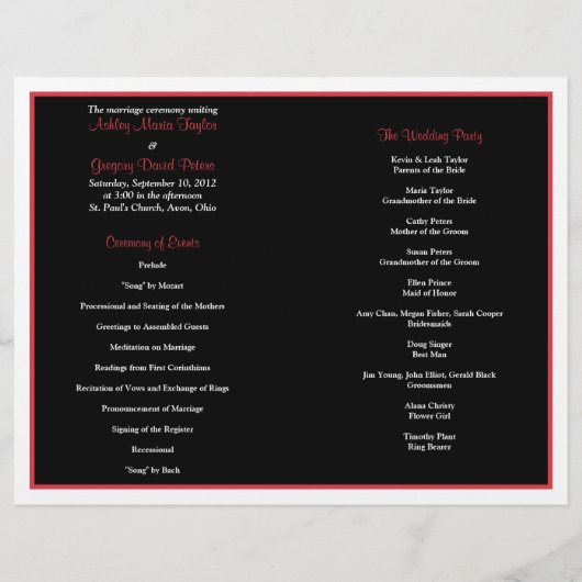 Black White Polka Dot Red Trim Wedding Programme (Achterkant)