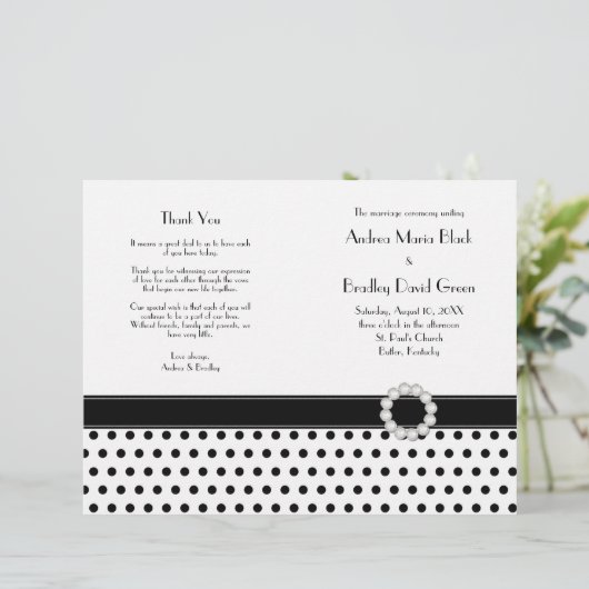 Black White Polka Dot Wedding Program (Staand voorkant)