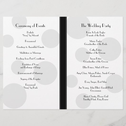 Black White Polka Dot Wedding Program (Achterkant)
