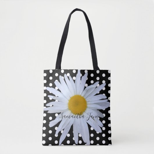 Black White Polka Dots Daisy Custom Draagtas (Voorkant)
