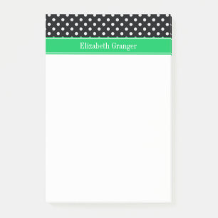 Black White Polka Dots Emerald Name Monogram Post-it® Notes