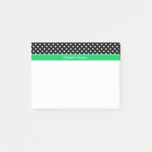 Black White Polka Dots Emerald Name Monogram Post-it® Notes