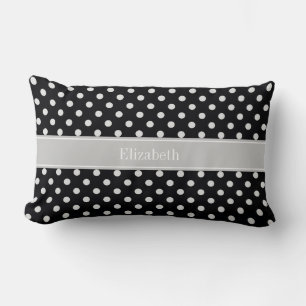 Black White Polka Dots Grey Name Monogram Kussen