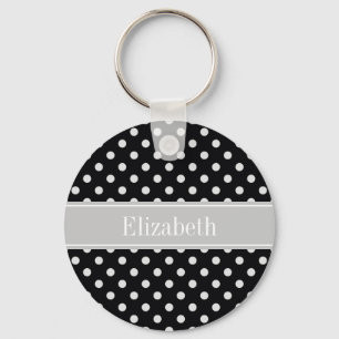 Black White Polka Dots Grey Name Monogram Sleutelhanger