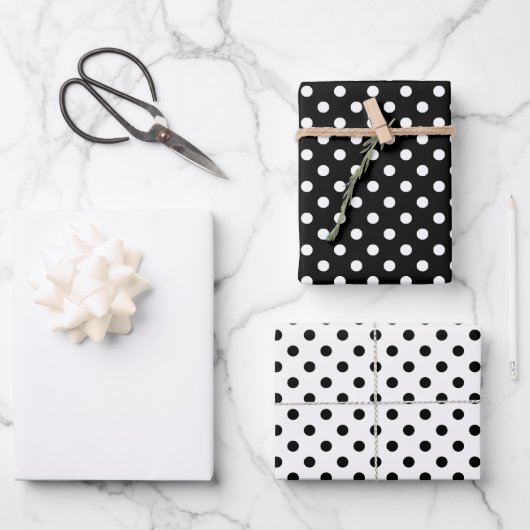 Black White Polka Dots Inpakpapier Vel (Voorkant)