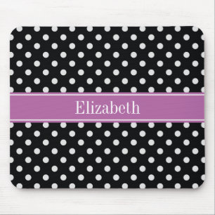 Black White Polka Dots Orchid Paars Name Monogram Muismat