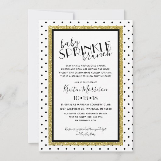 Black White Polkadot Gold Baby Sprinkle Invitation (Devant)