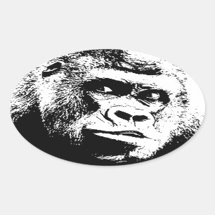 Black White Pop Art Gorilla Ovale Sticker