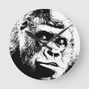 Black White Pop Art Gorilla Ronde Klok