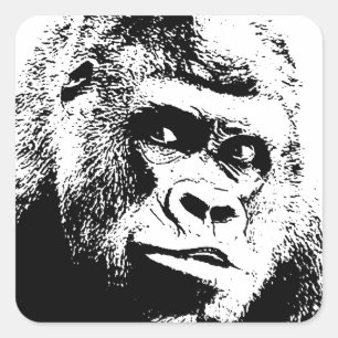 Black White Pop Art Gorilla Vierkante Sticker
