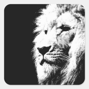 Black White Pop Art Lion Head Trendy Sjabloon Vierkante Sticker