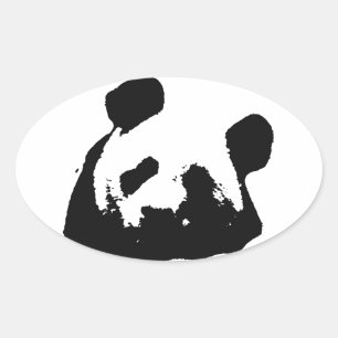 Black White Pop Art Panda Ovale Sticker