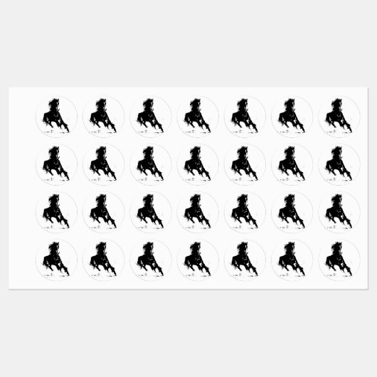 Black White Pop Art Running Horse Silhouette Labels (Vel)