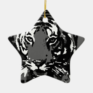 Black White Pop Art Tiger Keramisch Ornament
