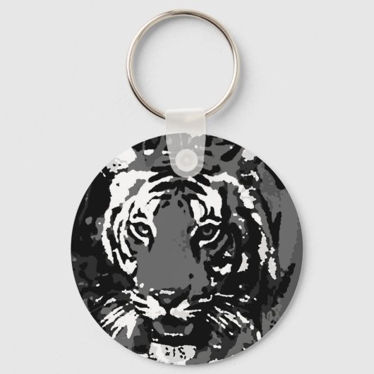 Black White Pop Art Tiger Sleutelhanger (Voorkant)