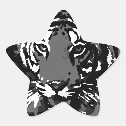 Black White Pop Art Tiger Ster Sticker (Voorkant)