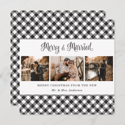 Black White Pset Merry (zwarte witte pset) en getr Feestdagenkaart (Voorkant / Achterkant)