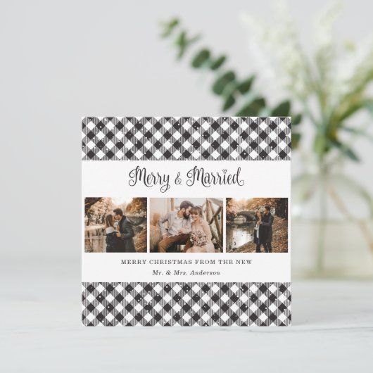 Black White Pset Merry (zwarte witte pset) en getr Feestdagenkaart (Staand voorkant)