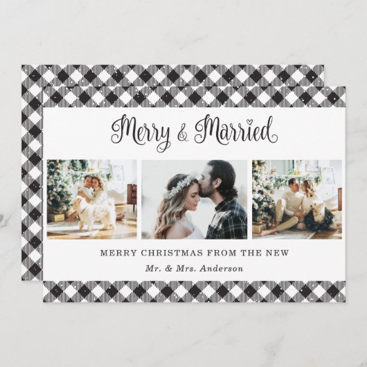 Black White Pset Merry (zwarte witte pset) en getr Feestdagenkaart (Voorkant / Achterkant)