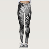 Black & White Psychedelic Starburst Tie Dye Leggings (Voorkant)