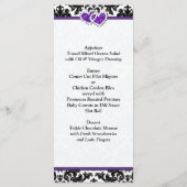 Black, White, Purple Damask, Hearts Mariage Menu (Dos)