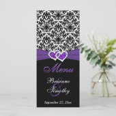 Black, White, Purple Damask, Hearts Mariage Menu (Debout devant)