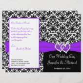 Black White Purple Damask Hearts Programme de mari (Devant / Derrière)