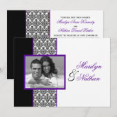 Black White Purple Damask Photo Mariage Invitation (Devant / Derrière)