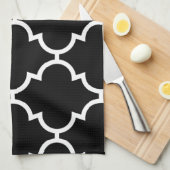 Black White Quatrefoil Patroon Theedoek (Quarter Fold)