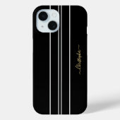 Black White Racing Stripes Chic Gold Monogramed Case-Mate iPhone Case (Achterkant)