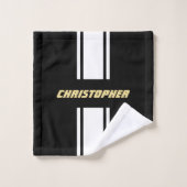 Black White Racing Stripes Faux Gold Monogrammed (Gant de toilette)