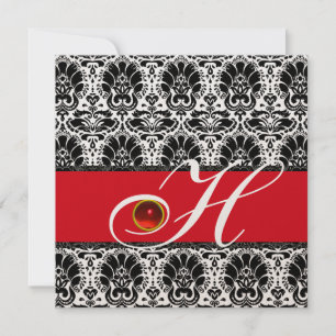 BLACK WHITE RED CHAMPAGNE DAMASK MONOGRAM Ruby Kaart