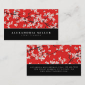 Black White & Red Cherry Blossom Floral Visitekaartje (Voorkant / Achterkant)
