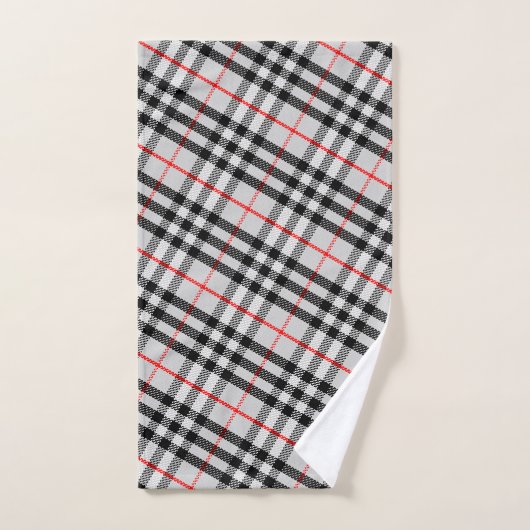 Black White Red Classic Checkered Fabric (Serviette à main)